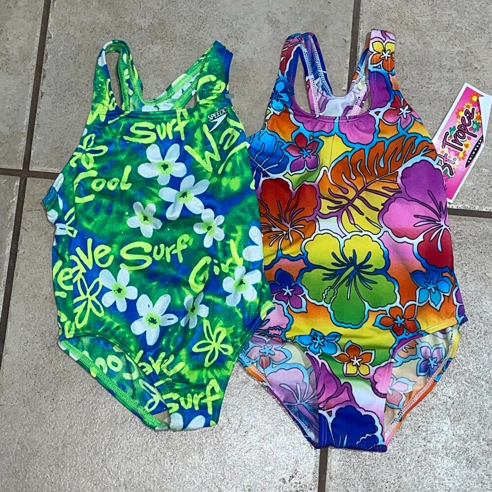NWT St. Tropez & SPEEDO Racerback swim suits sz 4 4T